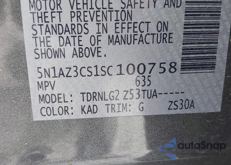 2025 Nissan Murano Sl z USA, uszkodzony, nr VIN 5N1AZ3CS1SC100758